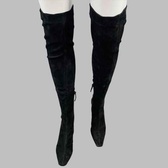 THE ROW Size 7.5 Black Suede Square Toe Thigh High Boots - Picture 1 of 6